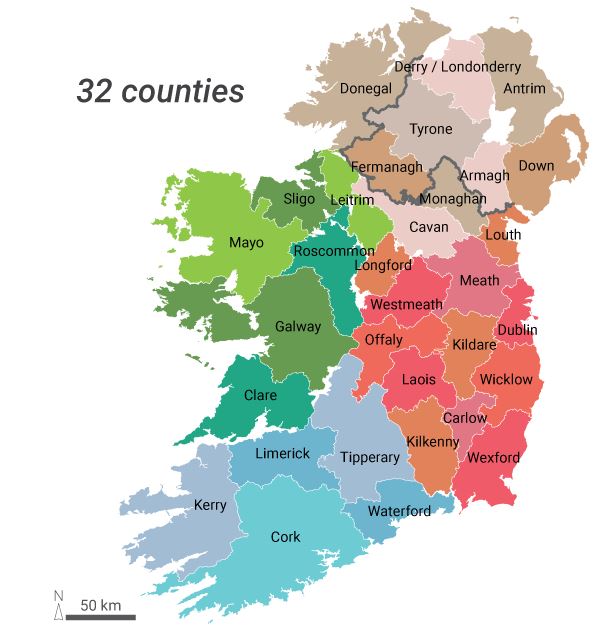 République  d'Irlande, ses provinces et ses comtés